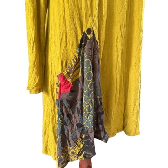 CHALET ET CECI Women Mustard Tunic Top Asymmetrical Hem Lagenlook Crinkle S NWOT - Picture 14 of 16
